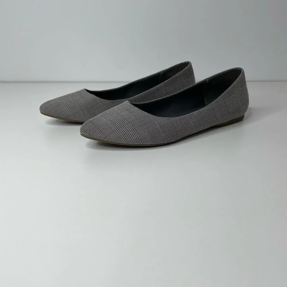 Marks Spencer Flat Ballet Slip On Pointed‎ Toe Shoe Plaid Gray 9 Academia Career